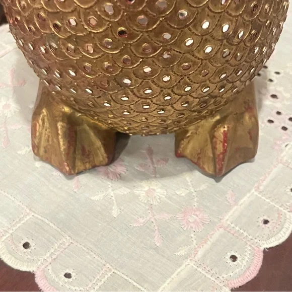 Folk Art Hand Carved Wood Decorated Golden Goose Sculpture Embossed Stone Carved - Picture 10 of 12